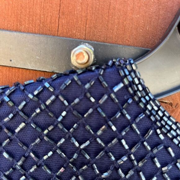 MAC DUGGAL Lattice Beaded Long Sleeve Evening Gown Size 4 Midnight blue NWT - Picture 9 of 14